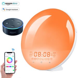 Smart Sleep Wake-up Light work with Google and Alexa, Colored Sunrise and Sunset Simulation for Better Sleep