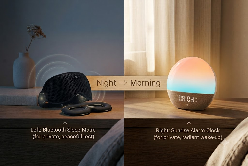 sunrise alarm clock paired with sleep mask for private label sleep wellness bundle