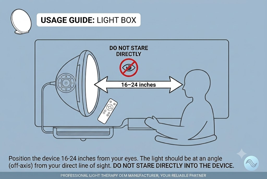 SAD lamp correct distance and positioning diagram 16 to 24 inches