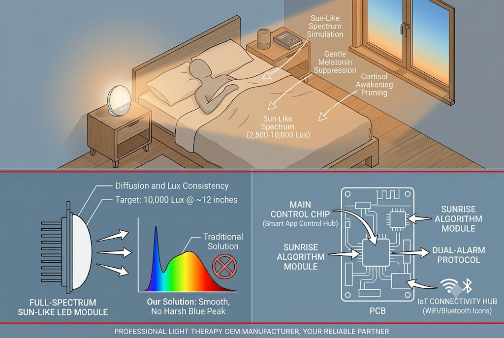 Technical Schematic of Full-Spectrum LED Module and Smart App Circuit for Wake-Up Lights - Manufacturer Expertise