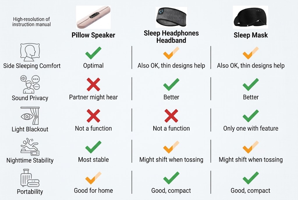 pillow speaker sleep headphones bluetooth sleep mask comparison chart