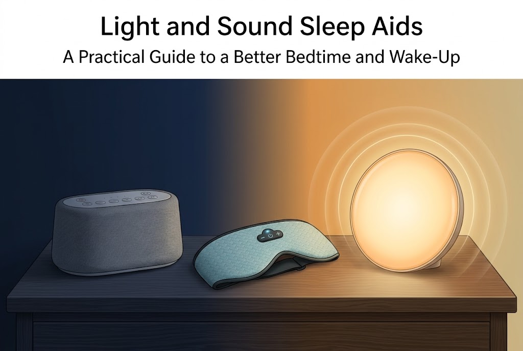 light and sound sleep aids white noise sunrise alarm LED sleep mask guide